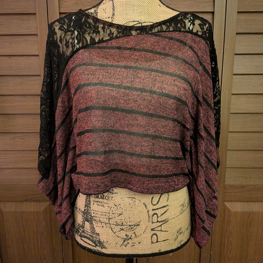 Material Girl Black and Pink Striped Poncho